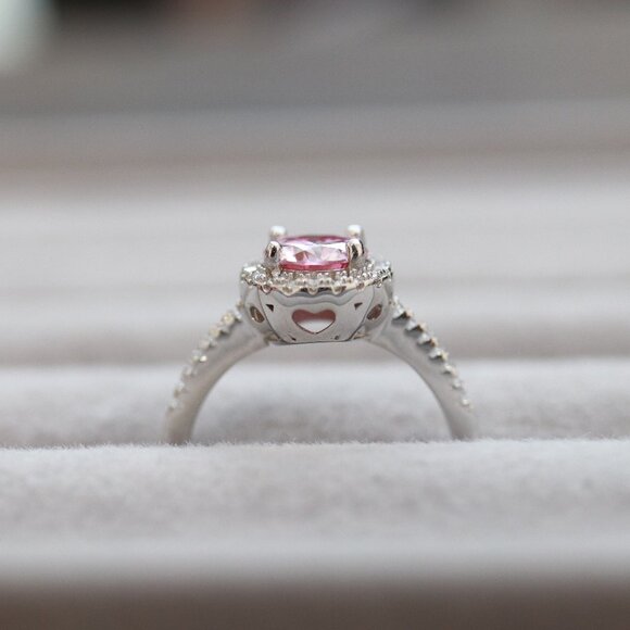 S925 1ct Pink Moissanite Diamond Round Halo Style Engagement Ring Silver - Picture 6 of 6